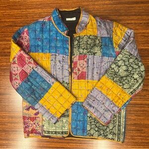 Vintage Silk Quilted Patchwork Jacket Women's Size Small Boho Eclectic Colorful